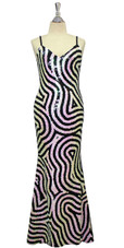 Long Handmade Swirl Patterned Sequin Gown in Black and White Front View