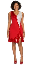 Short Handmade Red and White Sequin Paillette Stretch Dress