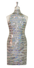 Short Chinese Collar Handmade Patterned Sequin Dress in White and Silver Animal Print Back View