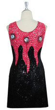 Short Handmade Patterned Cupped 8mm Sequin Dress in Black and Pink Back View