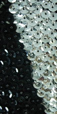 Short Handmade Patterned 8mm cupped Sequin Halter Neck Dress in Silver and Black Close Up View