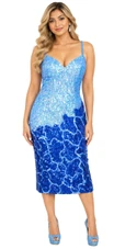 Short Patterned Handmade Blue and Silver Sequin Dress