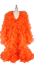 Long Organza Ruffle Coat with Long Sleeves and Highlight Sequins in Orange from SequinQueen.
