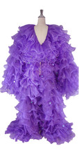 Long Organza Ruffle Coat with Long Sleeves and Highlight Sequins in Purple from SequinQueen.