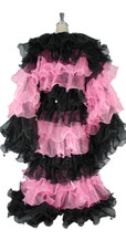 Long Organza Ruffle Coat with Long Sleeves and Highlight Sequins in Black and Pink from SequinQueen.