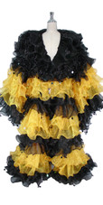 Long Organza Ruffle Coat with Long Sleeves and Highlight Sequins in Black and Yellow from SequinQueen