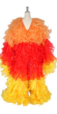 Long Organza Ruffle Coat with Long Sleeves and Highlight Sequins in Orange, Red and Yellow from SequinQueen.