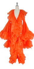 Long Organza Ruffle Coat with Oversized Sleeves and Highlight Sequins in Orange from SequinQueen.