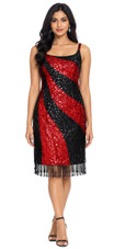 Short Handmade Patterned Red and Black Sequin Dress In Metallic and Hologram Sequins