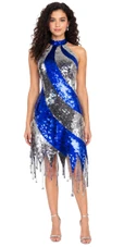 Short Handmade Blue and Silver In 10mm Flat Sequin Dress In Metallic and Hologram Sequins With A Chinese Collar