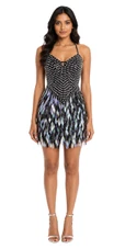 Short handmade sequin dress with 10mm black fishscale sequins overlaid with silver faceted beads