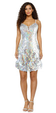 Short handmade sequin dress with 10mm hologram silver fishscale sequins