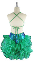 A short handmade sequin dress, in 10mm iridescent green fishscale sequins back view