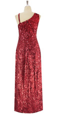 A long handmade sequin dress, in red 8mm cupped sequins with black paillette hanging sequin back view