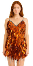 Short handmade sequin dress, in rectangular copper paillette sequins