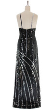 A long handmade sequin dress, in 10mm black sequins on the bodice and silver sequins back view