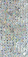 A long handmade sequin dress, in 8mm iridescent silver sequins close up view