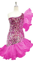 Short Pink And Silver Sequin Fabric Dress With One Shoulder  Pink Ruffle Skirt