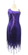 Short Dark Purple Sequin Fabric Dress With Jagged Beaded Hemline