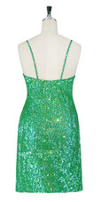 Short Handmade 8mm Cupped Sequin Gown in Transparent Iridescent Green back view