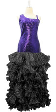 Long Royal  Blue Sequin Fabric Dress With Black Ruffles Hemline