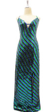 Long Handmade Dress In 8mm Green Black And Blue Sequins