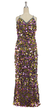 purple and gold sequin dress