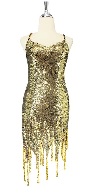 Short Gold Baroque Sequin Fabric Dress With Jagged Beaded Hemline ...