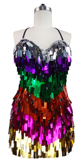 Short Patterned Dress | Paillette Sequin Spangles | Rainbow | Multicolored  | SequinQueen