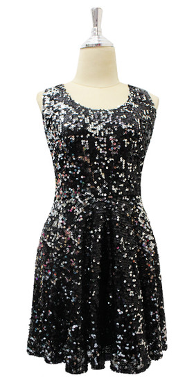 Short Dress | One-color | Black Sequin Spangles Fabric | SequinQueen ...