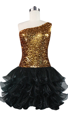 Short Sequin Fabric Dress In Gold With Ruffle Hemline With One-Shoulder  Neckline