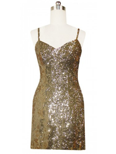 Short Dress | 8mm Round Sequin Spangles | Light Gold | SequinQueen