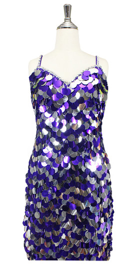 Handmade Purple & Silver Jumbo Sequin Short Dress Handmade Purple & Silver Jumbo Sequin Short Dress