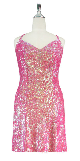 Short Dress | 8mm Round Sequin Spangles | Pink | SequinQueen