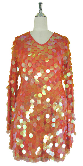 Short Dress | Paillette Sequin Spangles | Iridescent Orange | SequinQueen