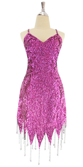 Short handmade sequin dress in 8mm cupped dark pink sequins with silver  beads