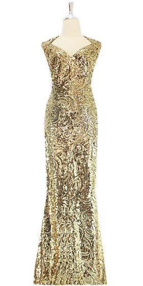 Long Dress | One-color | Gold Sequin Spangles Fabric | Cowl Back |  SequinQueen