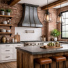 Loft kitchen with an iron range hood with curved panels