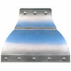 Custom architectural zinc range hood with riveted detail and flared canopy
