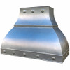 Custom architectural zinc range hood with riveted detail and flared canopy side view