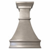 Brushed zinc range hood with crowned bell silhouette, molded trim, and white background