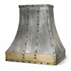 Loft style steel range hood with riveted straps side view