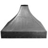 Handmade raw natural iron range hood with tapered bell silhouette built around pure form and material
