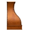 Side view of hand-hammered copper vent hood with chamfered shape