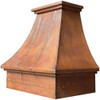 Custom copper kitchen hood with straps on its front and apron on a white background