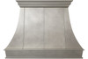 Architectural zinc range hood with flared canopy and crown detail