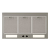 Optional 200 CFM insert for architectural zinc range hood with flared canopy and crown detail, compact blower housing with lights and filters
