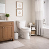 White two-piece Mexican ceramic toilet in a apartment bathroom setting