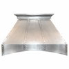 Handcrafted pewter range hood with Mexican design isolated on white background, front elevation view