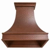 Hand-hammered bell copper range hood with architectural apron and open underside without ventilation insert